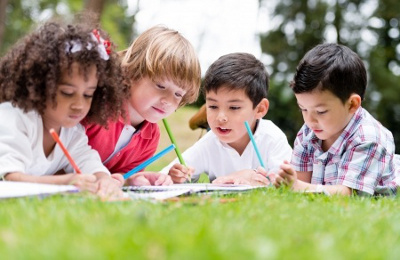 Children Coloring Outdoors